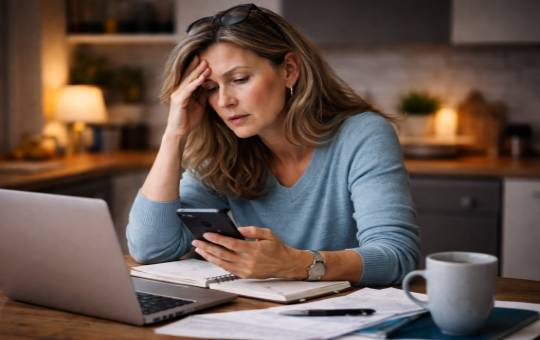 50 years old woman stressed with brain overload